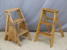 A set of metamorphic pine library steps / chair and small set of wooden steps