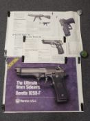 Three Beretta Model 92 and 92 SB-F and similar advertising or explanatory posters,