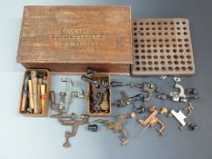 A collection of gunsmith's tools including nine roll over tools 12 and 16 bore cartridge board etc,