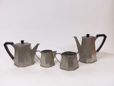 Pewter four piece tea service of octagonal form