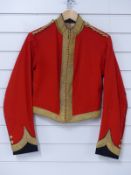 Victorian c1865 16th Lancers officer's jacket of scarlet cloth with 1 inch gold braiding to front