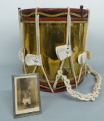 WWI regimental drum formerly with badge for the Kent Rifles impressed maker's mark for B Cummings,