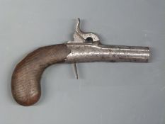 William Simmons of London percussion hammer action pocket pistol with named and engraved lock,