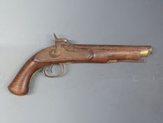 Percusion hammer action service pistol with brass trigger guard and mounts, steel ram-rod and 8.