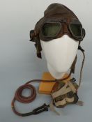 WWI Type C flying helmet with goggles,