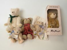 Five various Teddy bears including Muffy Vanderbear, Libearty, Merrythought etc,