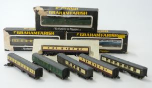 Nine Graham Farish N gauge coaches,