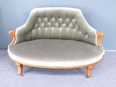 A mahogany framed upholstered button back salon sofa,