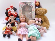 Collection of dolls and soft toys to include Disney Minnie Mouse, Cabbage Patch Kids, Rainbow Brite,