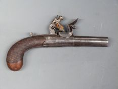 W Ketland & Co of London flintlock hammer action pistol with named and engraved lock,