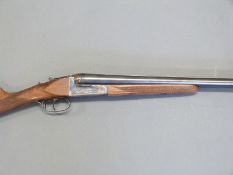 Laurona 12 bore side by side shotgun with engraved lock, top plate, top lever,