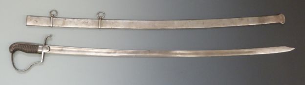 German sword c1880 style with stirrup knuckle guard and shield shaped langet, blade length 83cm,