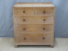 Arts and Crafts limed oak chest of two over three graduated drawers,