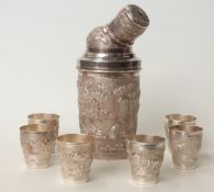 Early 20th century Indian white metal cocktail set, probably Calcutta school,