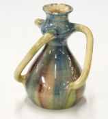Studio pottery vase with wrythen handles 21cm tall