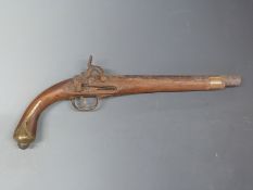 Percussion hammer action pistol with brass mounts,