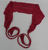 British Army officer's 19thC crimson sash in open weave fabric with cords and tassels,