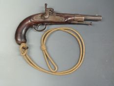 Austrian percussion hammer action pistol with steel trigger guard, ram-rod and mounts,