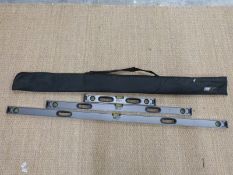 A cased set of forged steel spirit levels in carry case