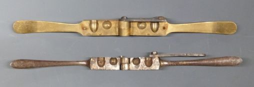 Two revolver bullet mould tools one brass stamped P 587 the other steel stamped 3072.