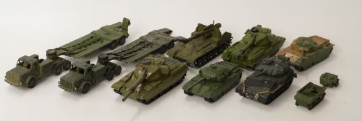 Nine Dinky Toys and Dinky Supertoys diecast model military vehicles including tanks,