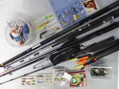 Salmon, pike and sea fishing equipment including Penn light boat rod with rollers,