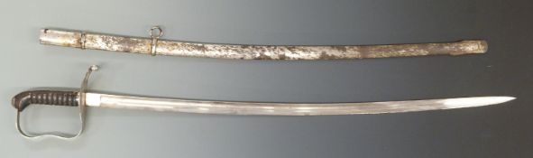 Austrian 1861 model infantry officer's sword with shagreen and wire handle, blade length 80cm,