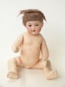 Armand Marseille bisque headed doll with open mouth, weighted brown eyes,