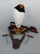 Victorian buckle, belt, Sam Brown, sword frog, side cap and boot hooks,