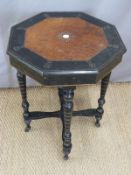 19thC ebonised octagonal occasional table with burr wood centre,