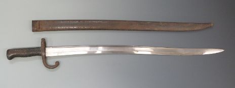 French chassepot sword bayonet marked 1868 to the 57cm blade, with metal scabbard,