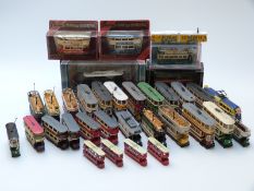 Thirty-four Corgi and similar diecast model trams including Original Omnibus Company (OOC),