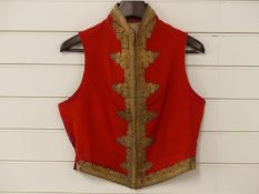 Victorian c1850 16th Lancers officer's waistcoat of scarlet cloth with gold braid to collar front