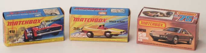 Three Matchbox 1-75 series diecast model vehicles 19, 58 and 59,