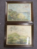 Pair of coloured prints, beach with gull and terns,