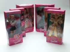 Six Barbie Special Edition dolls Emerald Elegance 12322 signed to front of box,