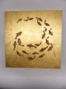 Gilt wooden panel carved with fish