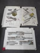 Three machine gun diagrams or explanatory posters with Eastern script,