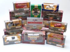 Sixteen Corgi diecast model vehicles including Tramlines, Jaguar, Collector's Classics, buses,