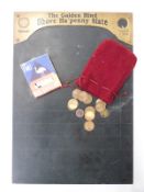 The Golden Hind Shove Ha'penny Slate with brass banding, chalk and ha'pennies.