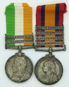 A medal pair comprising a Queen's South Africa Medal with four clasps Transvaal, Orange Free State,