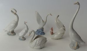 Six Nao bird figures including geese