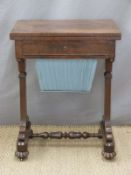 19thC flame mahogany work or sewing table,