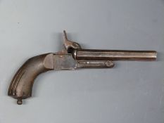 Unnamed side by side hammer action pistol with chequered lock, folding triggers,