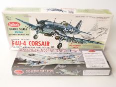 Two ¾ inch scale Guillow's wooden model aircraft kits, one F4 v-4 Corsair,