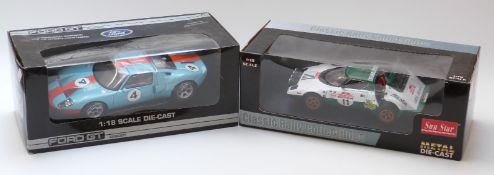 Two 1:18 scale diecast model vehicles Sun Star Classic Rally Collectibles Lancia Stratos 4503 and