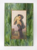 Art Nouveau style leaded glass panel with a central study of a nude lady