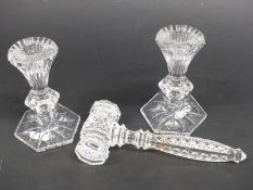 A pair of Waterford Crystal candlesticks, 13cm tall,