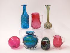Seven pieces of glass including Mdina and cranberry