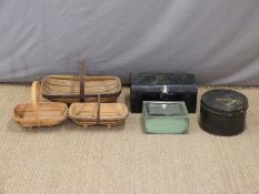 Vintage trugs and tin boxes